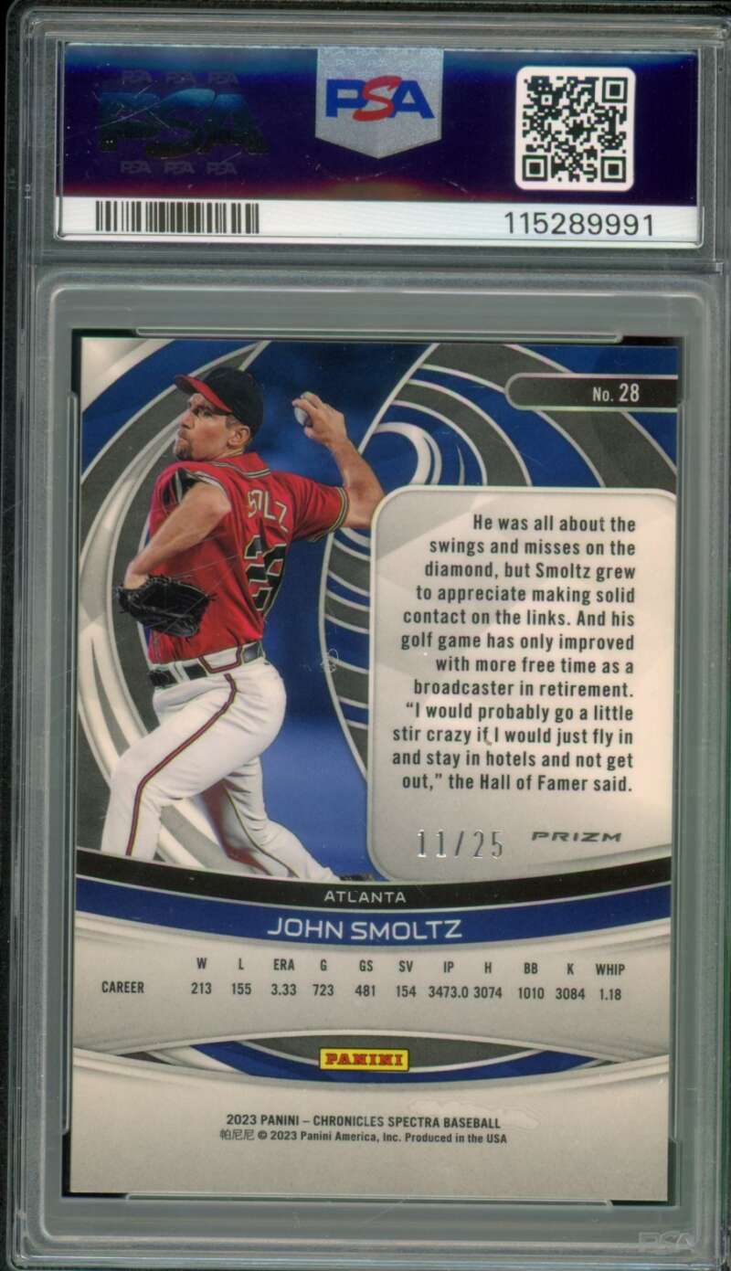 John Smoltz Card 2023 Chronicles Spectra Red Disco (11/25) (pop 1) #28 PSA 9 Image 2