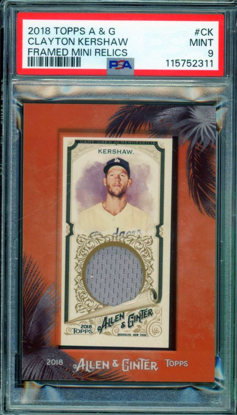 Clayton Kershaw 2018 Topps Allen Ginter Framed Mini Relics (pop 1) #CK PSA 9 Image 1