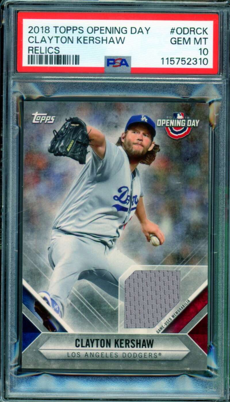 Clayton Kershaw Card 2018 Topps Opening Day Relics (pop 1) #ODRCK PSA 10 Image 1