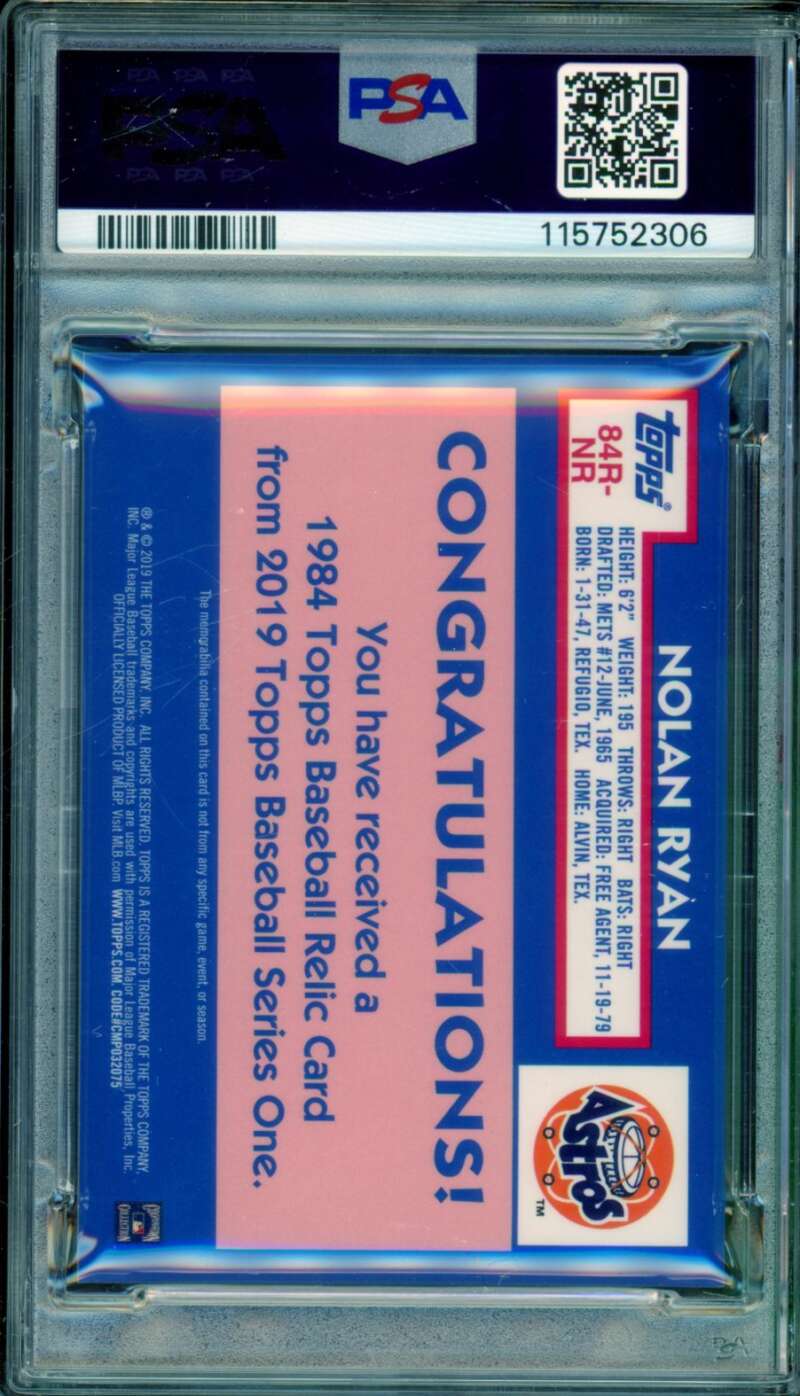 Nolan Ryan Card 2019 Topps 1984 Baseball Relics (pop 1) #NR PSA 9 Image 2
