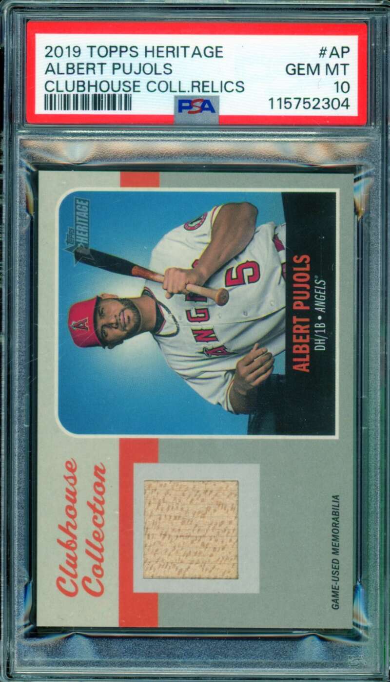 Albert Pujols Card 2019 Topps Heritage Clubhouse Coll Relics (pop 5) #AP PSA 10 Image 1