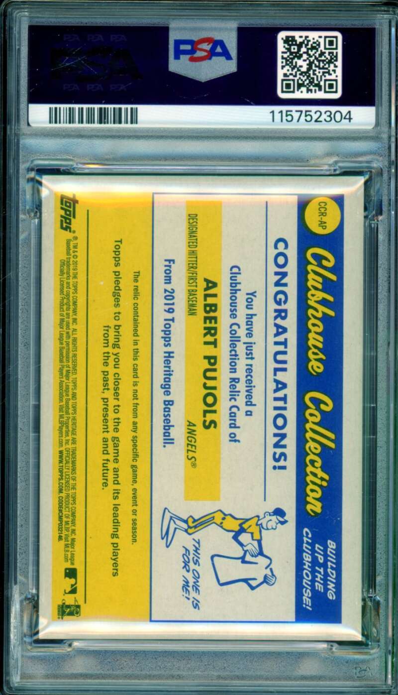 Albert Pujols Card 2019 Topps Heritage Clubhouse Coll Relics (pop 5) #AP PSA 10 Image 2
