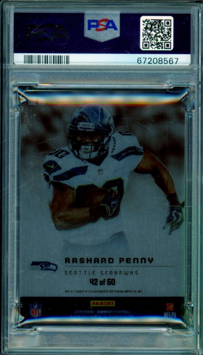 Rashaad Penny Rookie Card 2018 Panini Elements Autograph Gold (pop 1) #86 PSA 8 Image 2