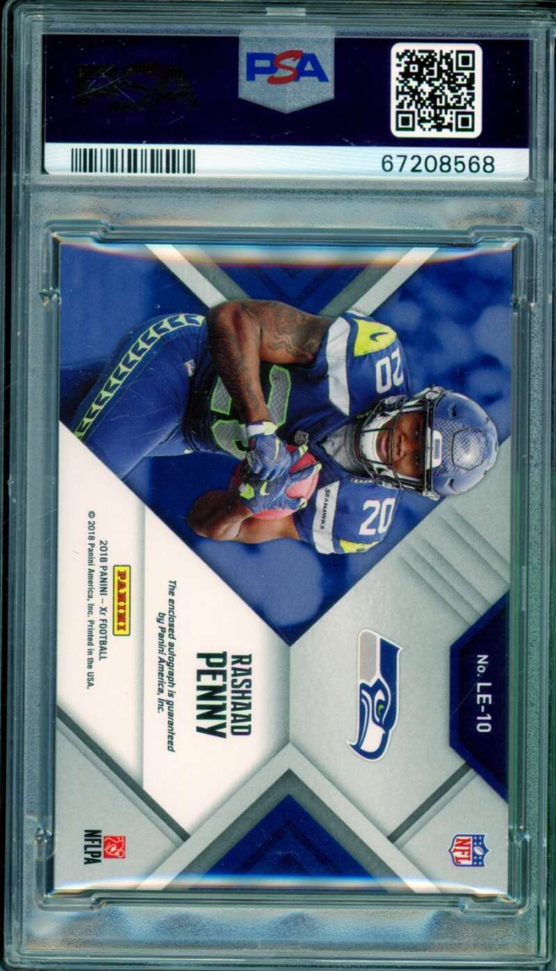 Rashaad Penny Rookie Card 2018 Panini XR Autograph (6/10) #LE-10 PSA 8 Image 2