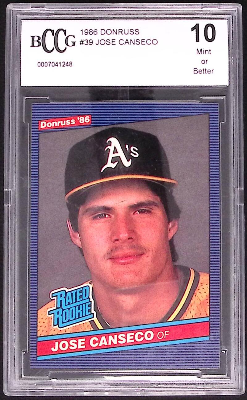 1986 Donruss #39 Jose Canseco Rookie Card BGS BCCG 10 Mint+ Image 1