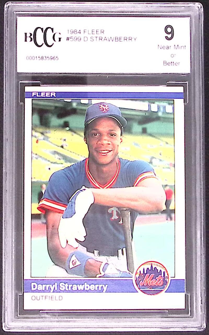 1984 Fleer #599 Darryl Strawberry Card BGS BCCG 9 Near Mint+ Image 1