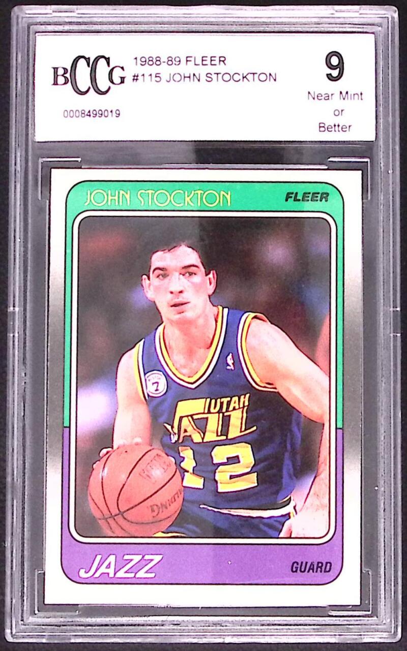 1988-89 Fleer #115 John Stockton Rookie Card BGS BCCG 9 Near Mint+ Image 1