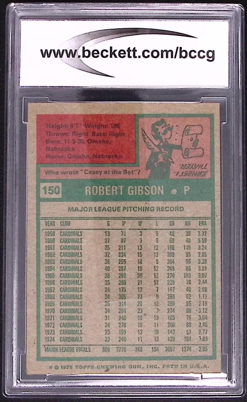 1975 Topps #150 Bob Gibson Card BGS BCCG 8 Excellent+ Image 2