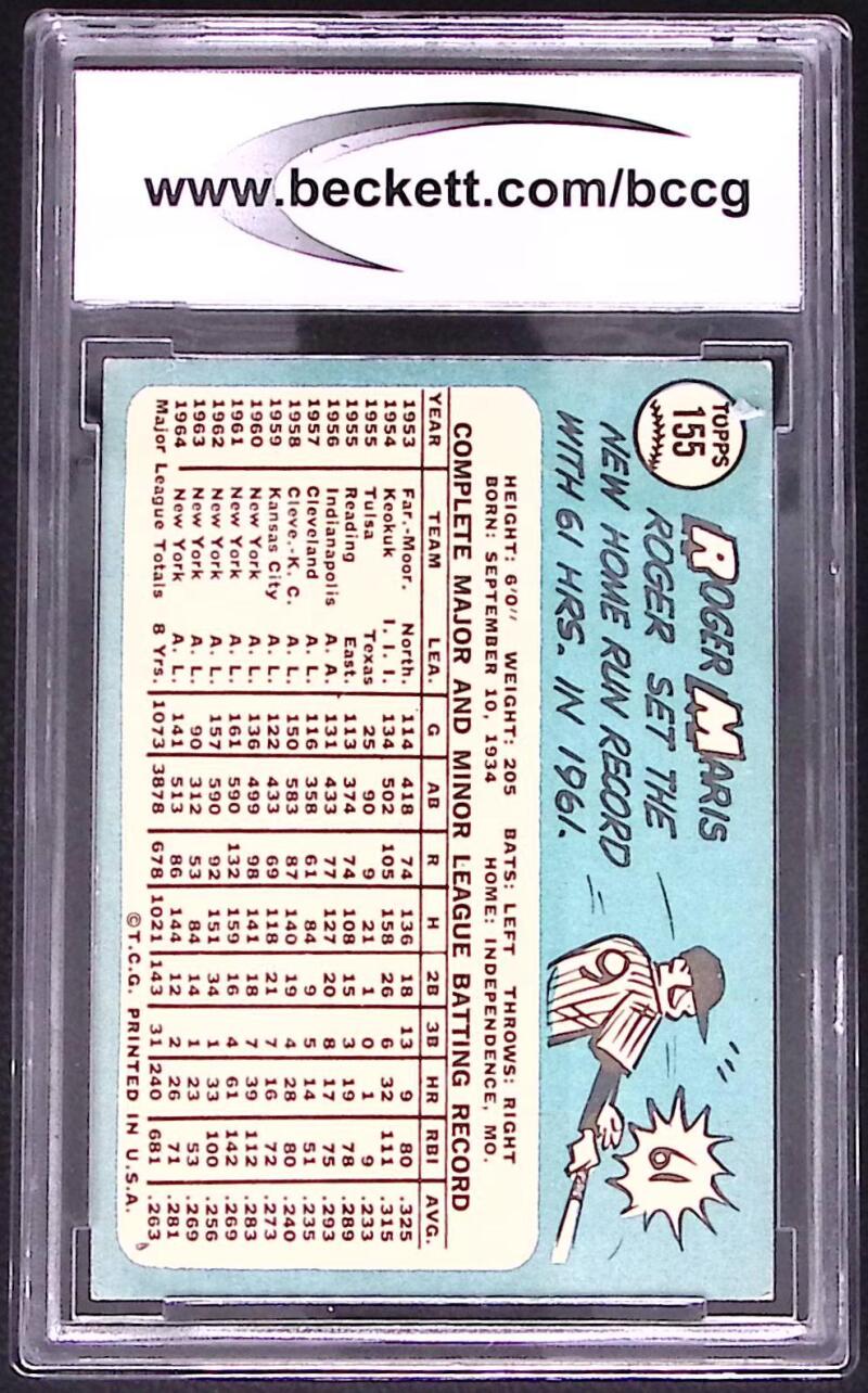 Roger Maris Card 1965 Topps #155 New York Yankees BGS BCCG 7 Image 2