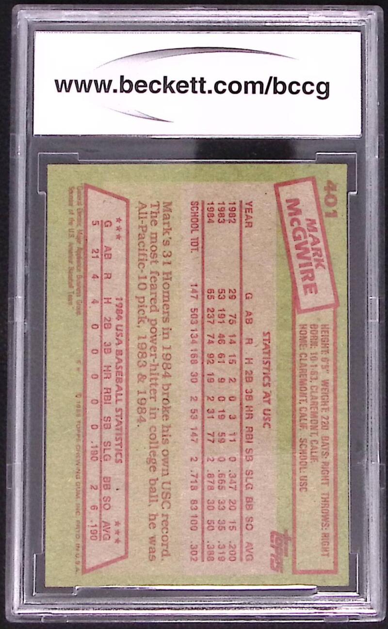 1985 Topps #401 Mark McGwire Rookie Card BGS BCCG 8 Excellent+ Image 2