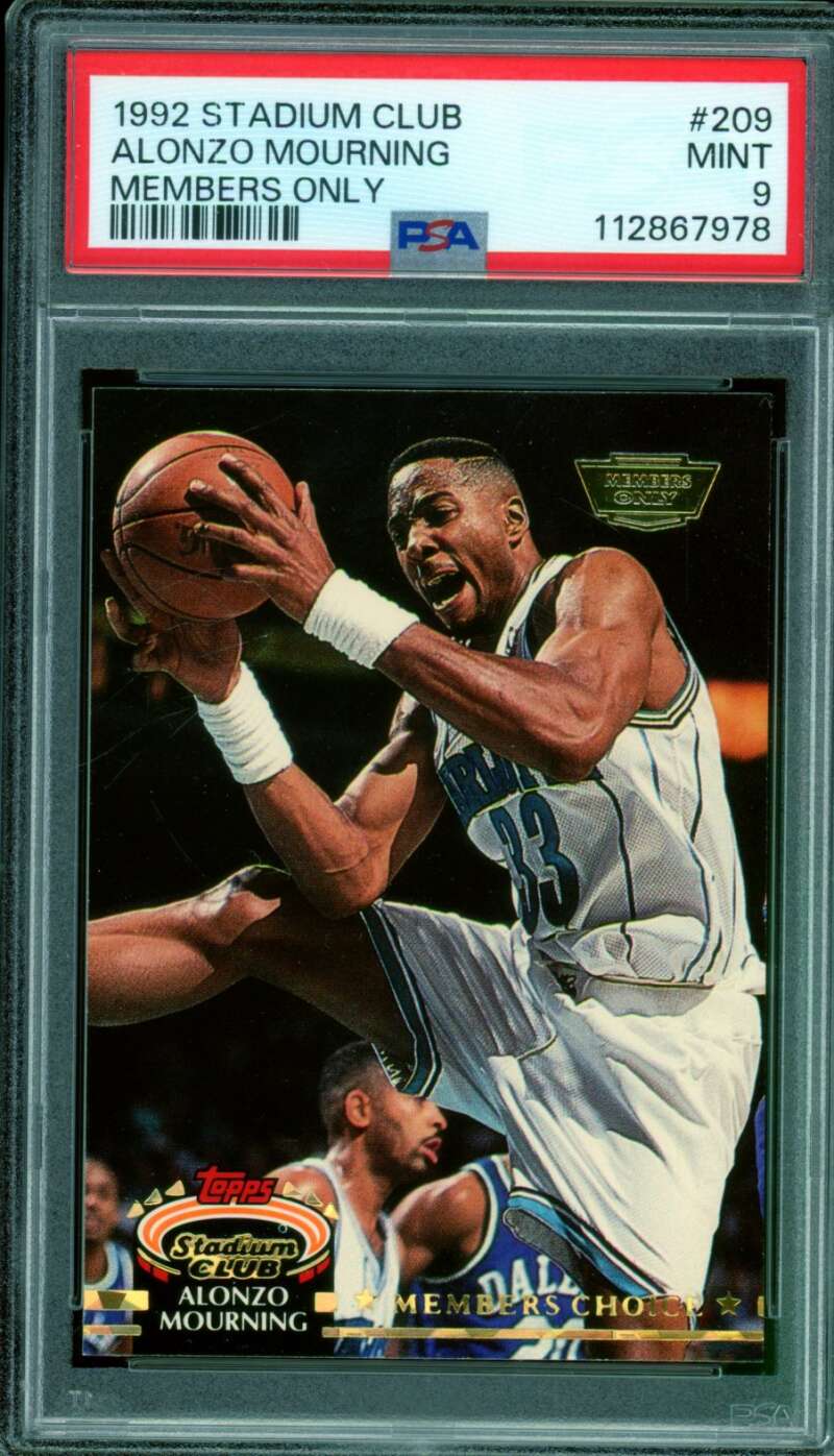 Alonzo Mourning Rookie Card 1992-93 Stadium Club Members Only #209 PSA 9 Image 1