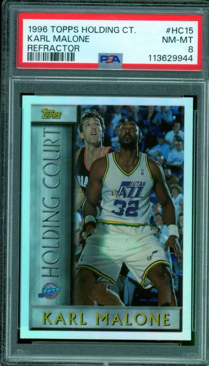 Karl Malone Card 1996-97 Topps Holding Court Refractor #HC15 PSA 8 Image 1