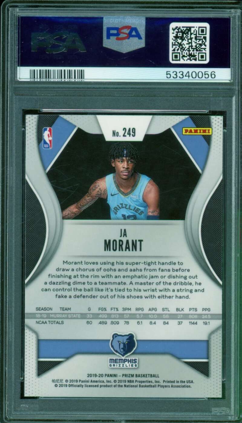 Ja Morant Rookie Card 2019-20 Panini Prizm #249 PSA 10 (holder scratches) Image 2