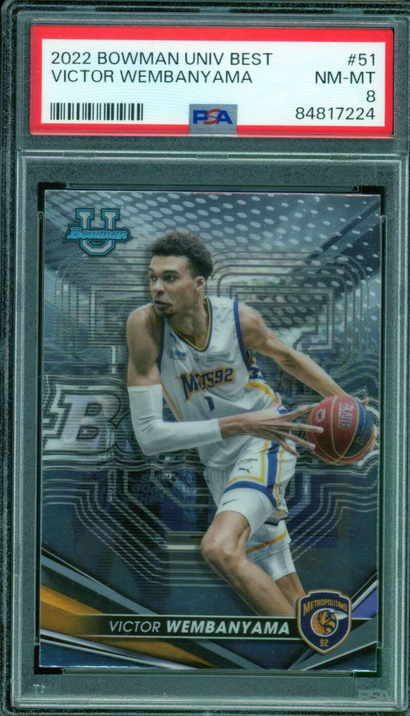 Victor Wembanyama Rookie Card 2022 Bowman Univ Best #51 PSA 8 Image 1