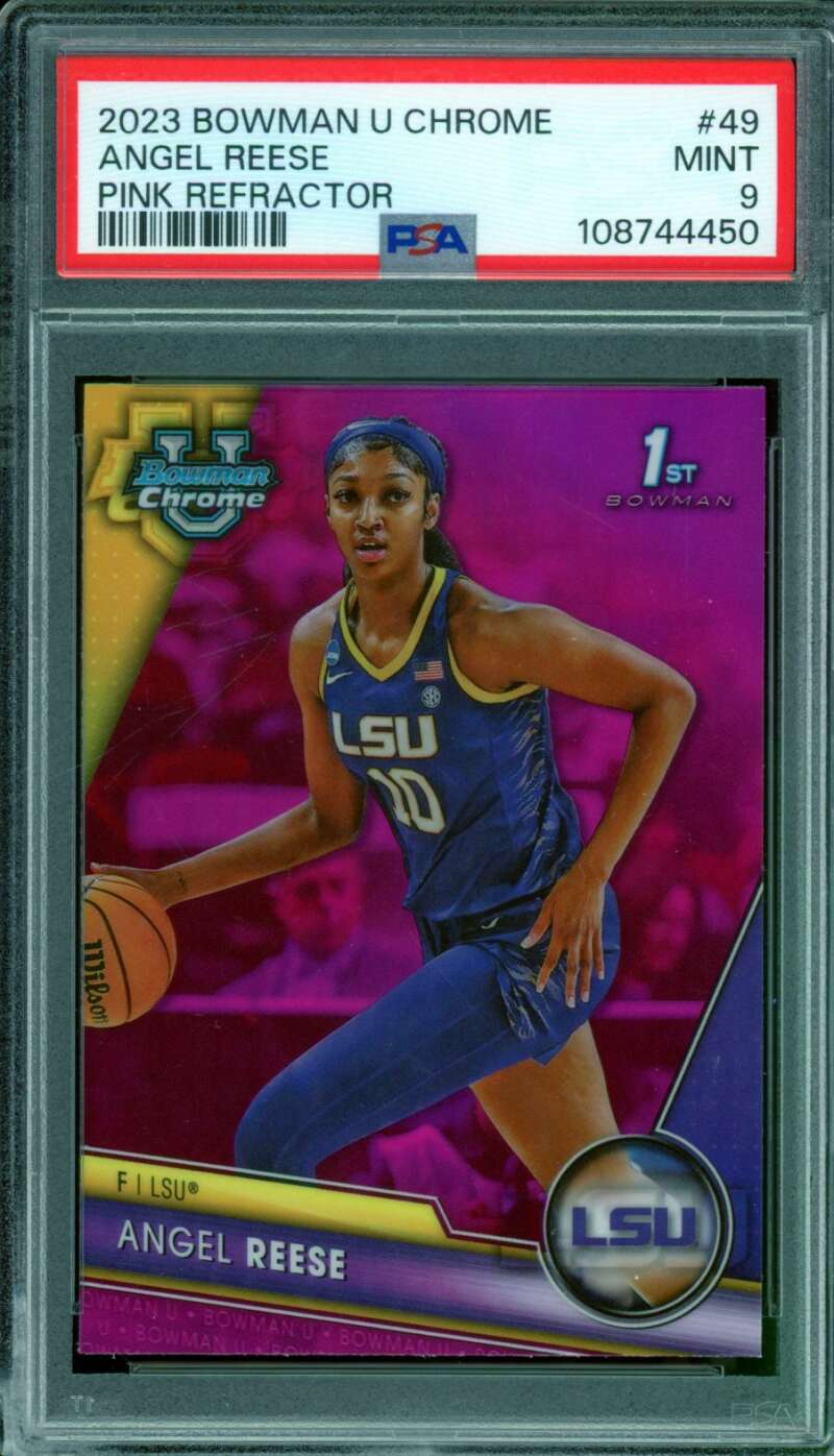 Angel Reese Card 2023 Bowman U Chrome Pink Refractor #49 PSA 9 Image 1