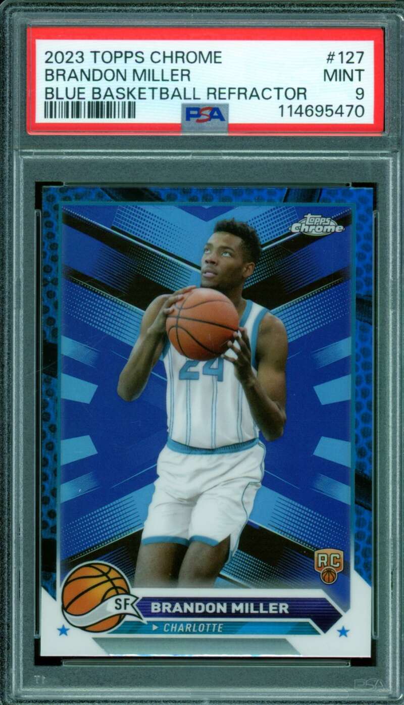 Brandon Miller Rookie 2023-24 Topps Chrome Blue Basketball Refractor #127 PSA 9 Image 1
