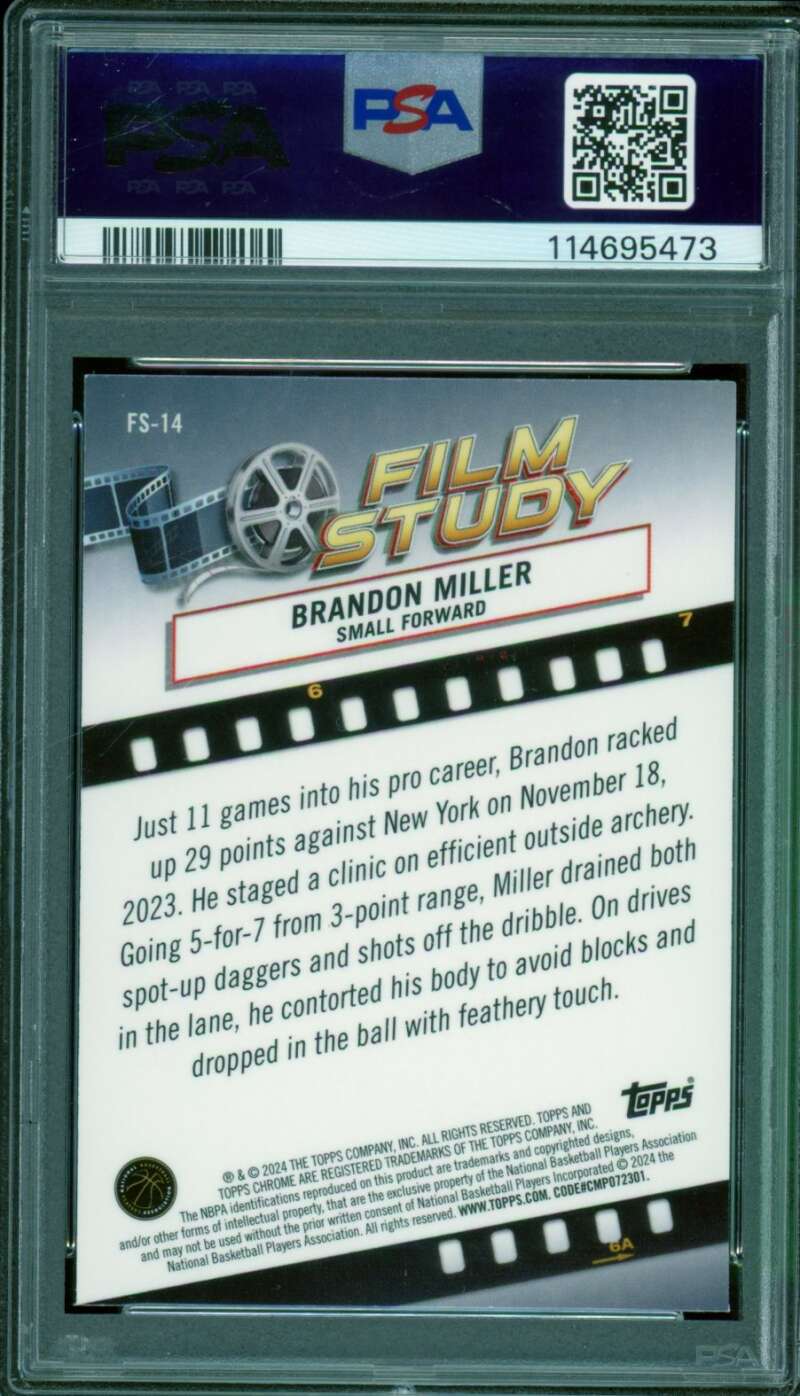 Brandon Miller Rookie 2023-24 Topps Chrome Film Study Green Topps Ref #14 PSA 9 Image 2
