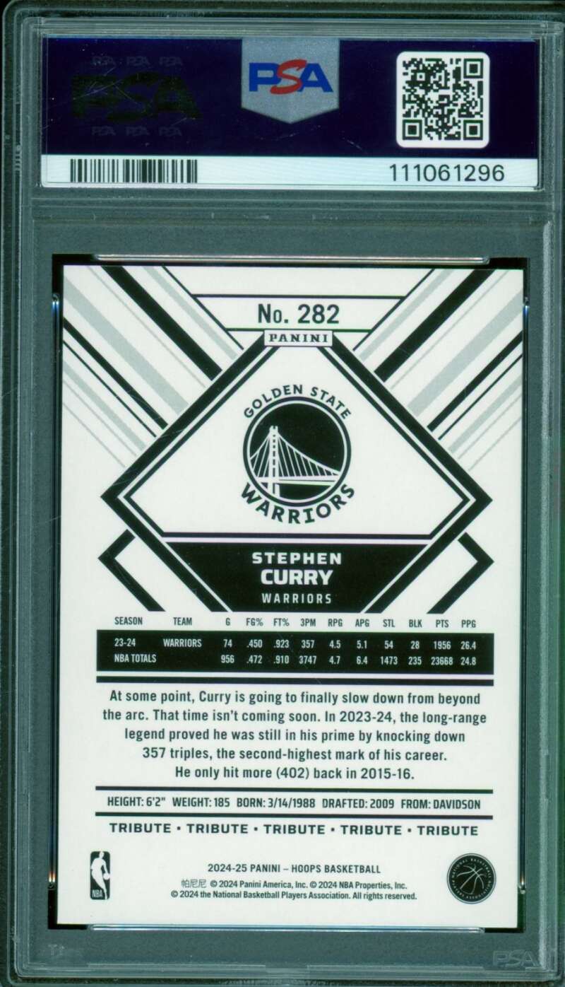 Stephen Curry Card 2024-25 Hoops Purple (pop 1) #282 PSA 9 Image 2