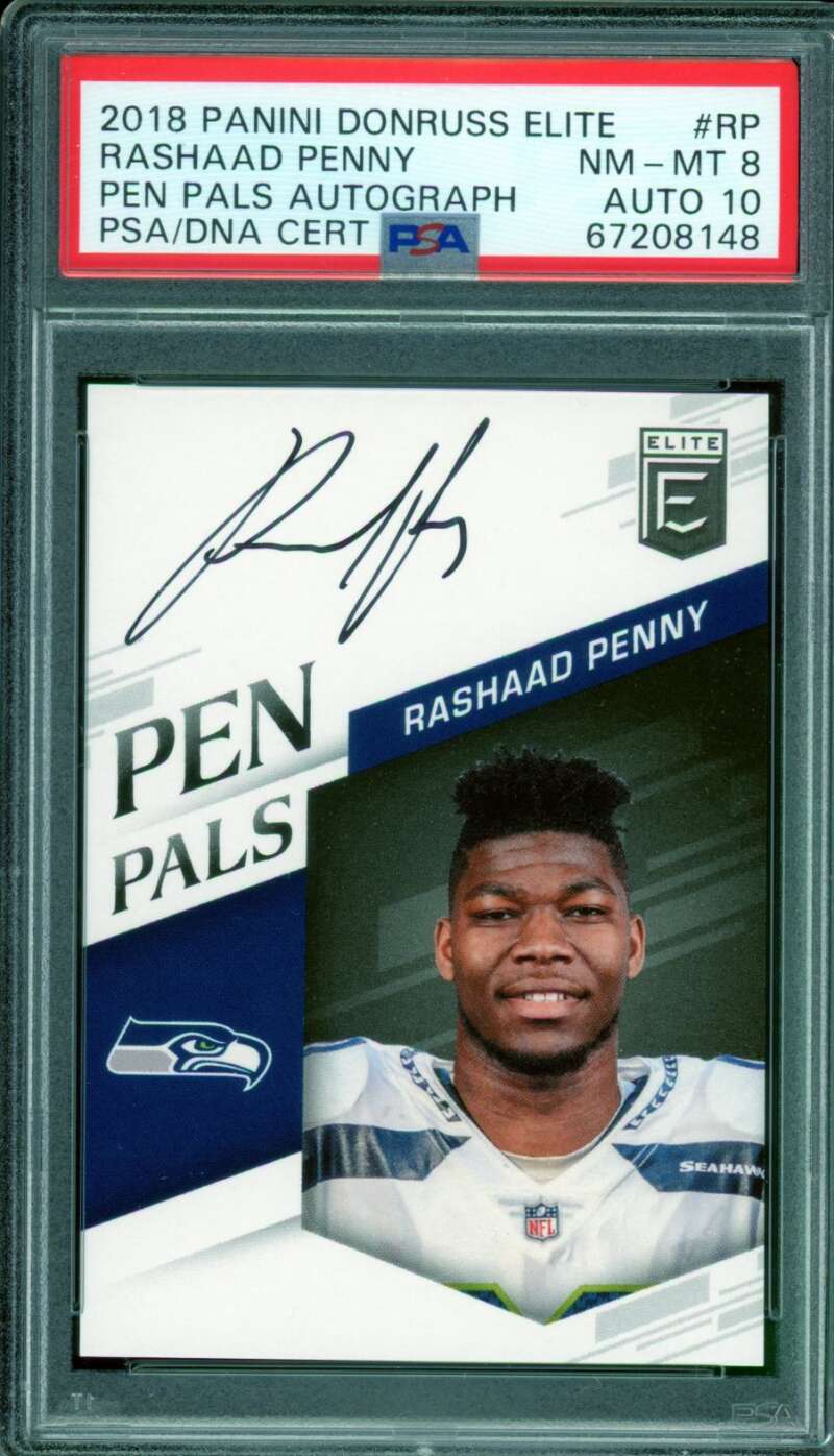 Rashaad Penny Rookie 2018 Donruss Elite Pen Pals Autograph (pop 1) #RP PSA 8 Image 1