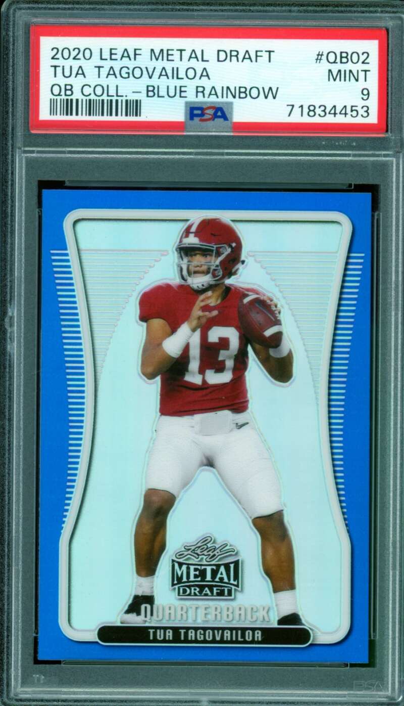 Tua Tagovailoa Rookie Card 2020 Leaf Metal Draft Blue Rainbow (4/25) #QB02 PSA 9 Image 1