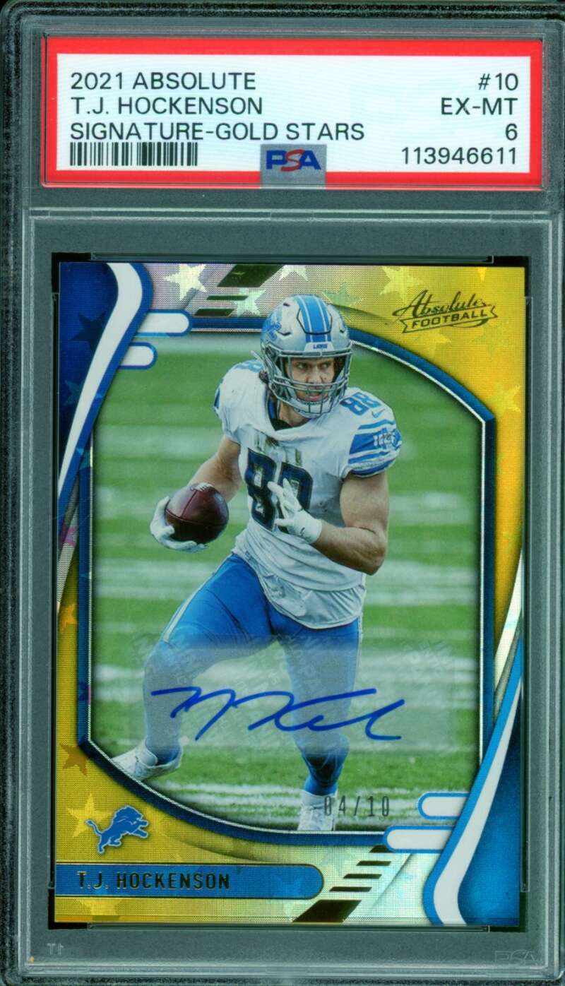 T.J. Hockenson Card 2021 Absolute Ex-Signature-Gold Stars (4/10) #10 PSA 6 Image 1