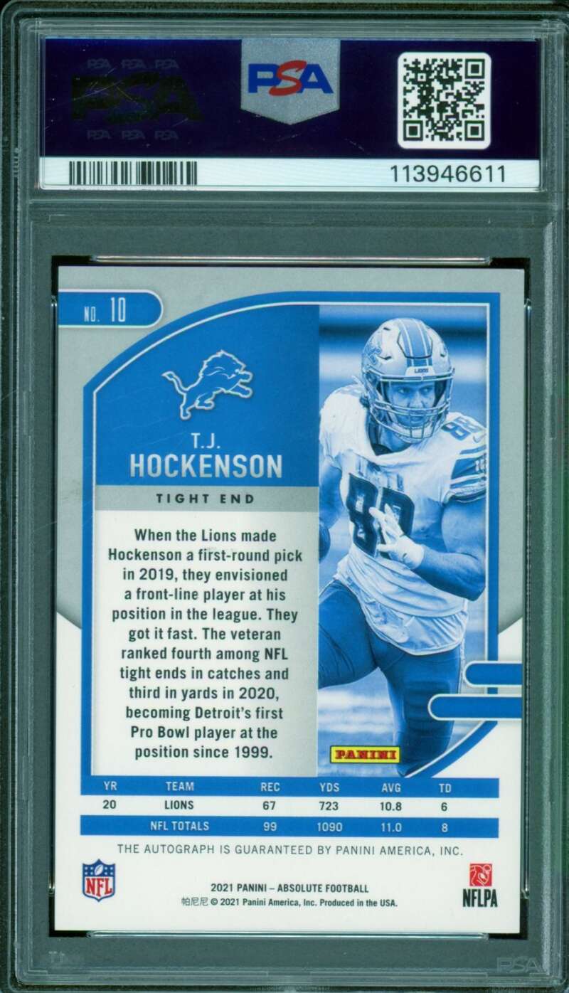 T.J. Hockenson Card 2021 Absolute Ex-Signature-Gold Stars (4/10) #10 PSA 6 Image 2