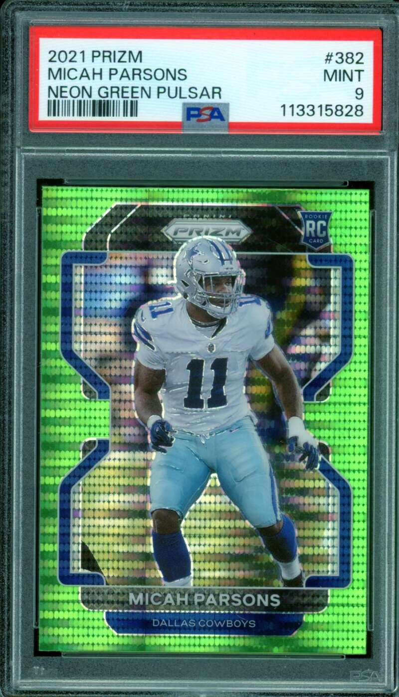 Micah Parsons Rookie Card 2021 Prizm Neon Green Pulsar #382 PSA 9 Image 1