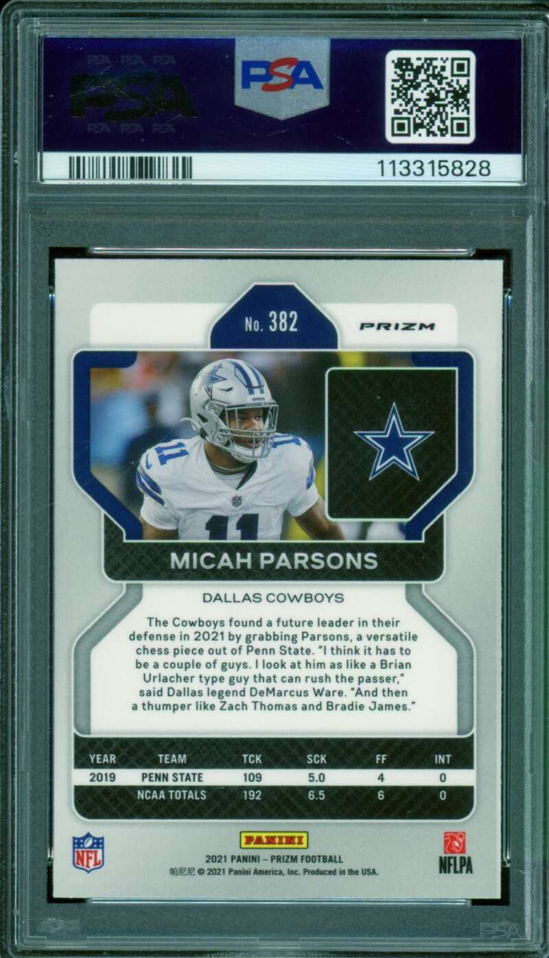 Micah Parsons Rookie Card 2021 Prizm Neon Green Pulsar #382 PSA 9 Image 2
