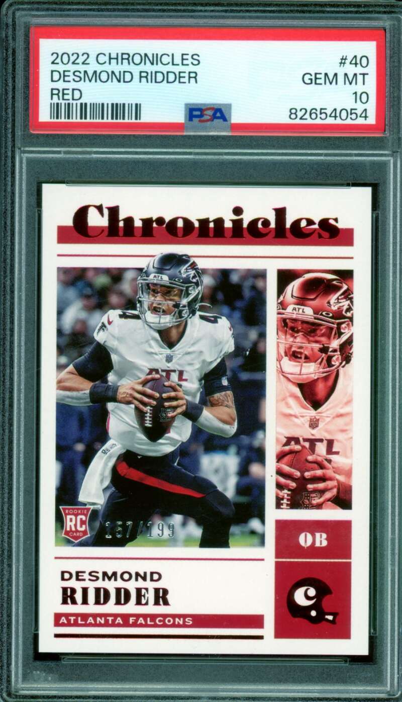 Desmond Ridder Rookie Card 2022 Chronicles Red (pop 3) #40 PSA 10 Image 1