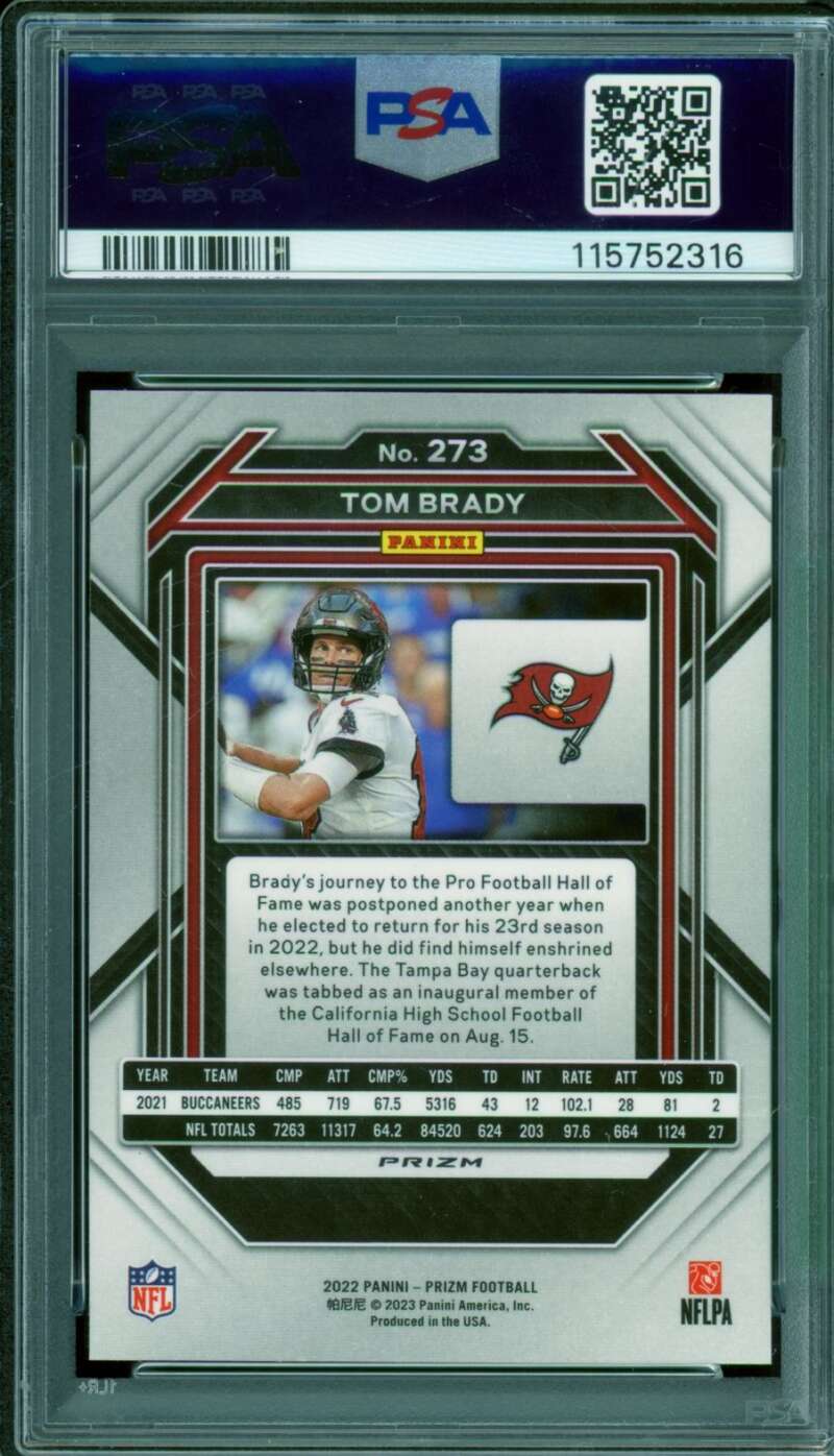 Tom Brady Card 2022 Prizm Green Prizms #273 PSA 10 Image 2