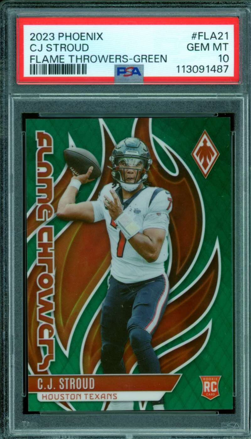 C.J. Stroud Rookie Card 2023 Phoenix Flame Throwers Green (5/25) #Fla21 PSA 10 Image 1