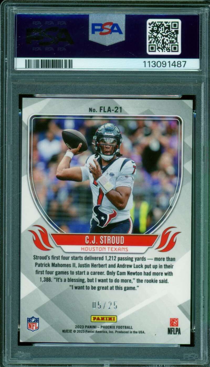 C.J. Stroud Rookie Card 2023 Phoenix Flame Throwers Green (5/25) #Fla21 PSA 10 Image 2