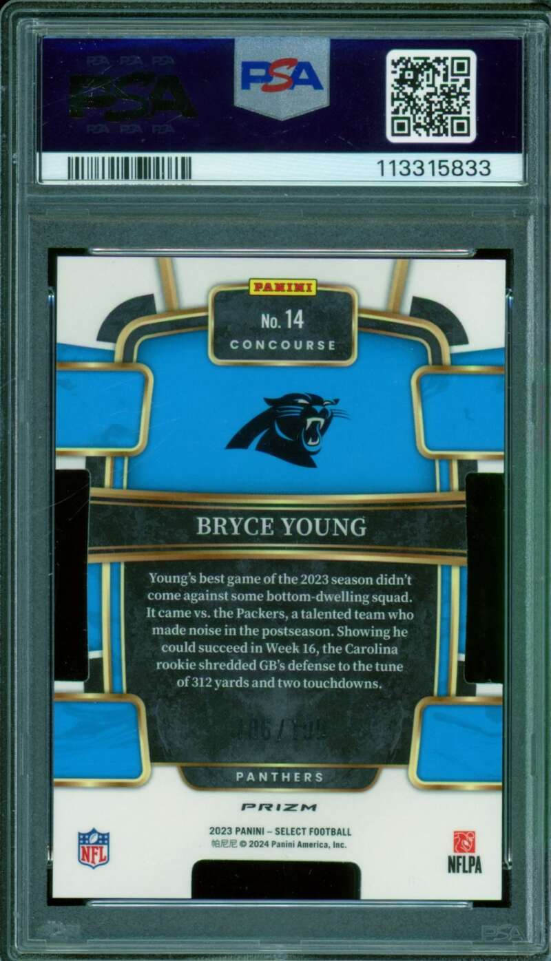 Bryce Young Rookie Card 2023 Select Die-Cut White Prizm (pop 4) #14 PSA 9 Image 2