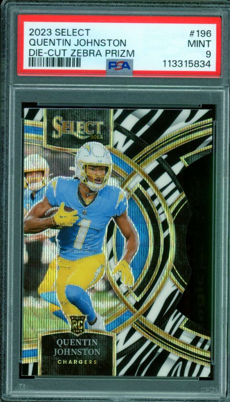 Quentin Johnston Rookie Card 2023 Select Die-Cut Zebra Prizm (pop 6) #196 PSA 9 Image 1