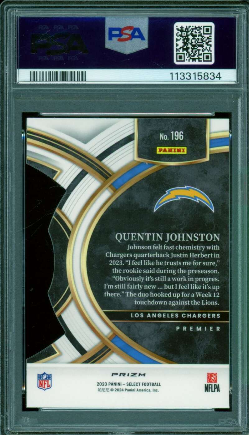 Quentin Johnston Rookie Card 2023 Select Die-Cut Zebra Prizm (pop 6) #196 PSA 9 Image 2