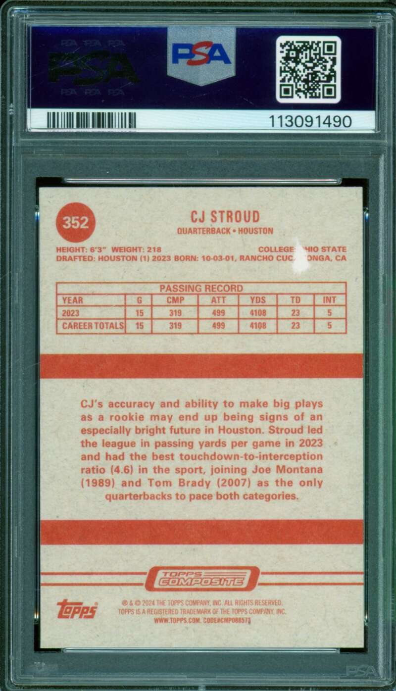 C.J. Stroud Rookie Card 2023 Topps Composite #352 PSA 2 Image 2