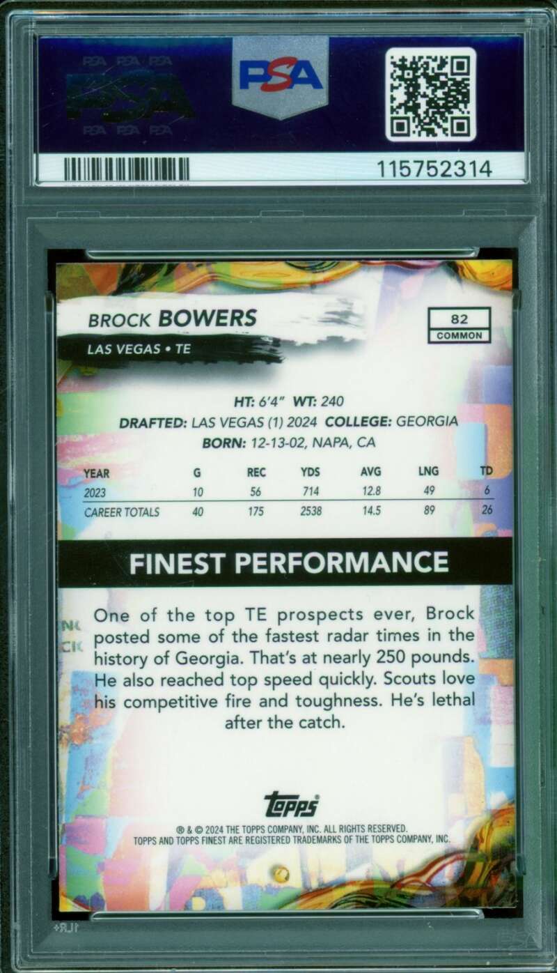 Brock Bowers Rookie Card 2024 Finest #82 PSA 9 Image 2