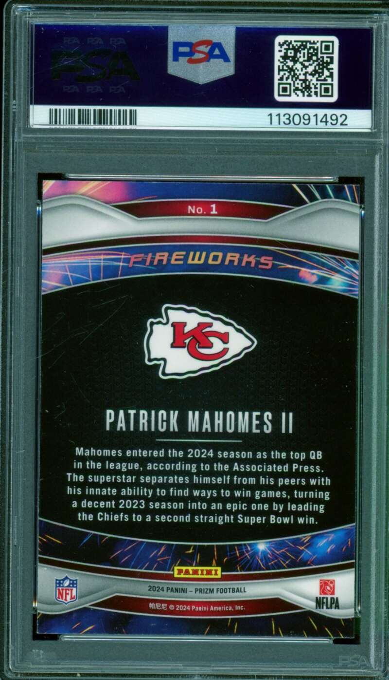 Patrick Mahomes II Card 2024 Prizm # Fireworks #1 PSA 9 Image 2