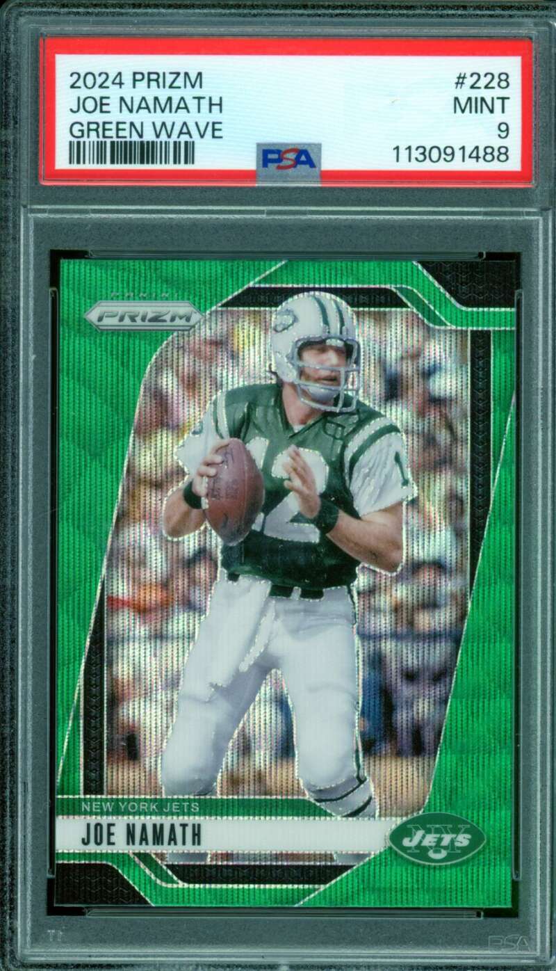 Joe Namath Card 2024 Prizm Green Wave (pop 1) #228 PSA 9 Image 1