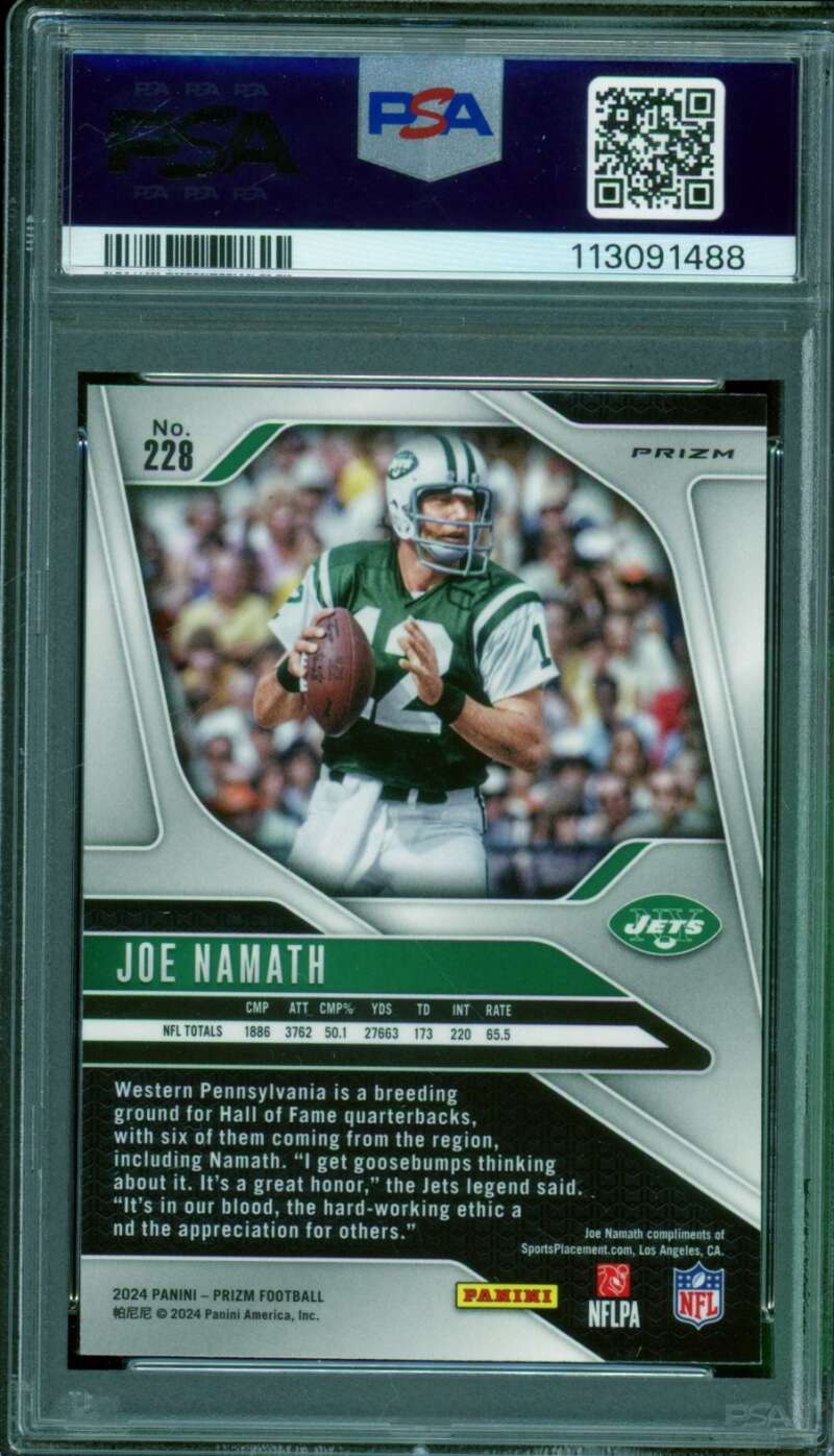 Joe Namath Card 2024 Prizm Green Wave (pop 1) #228 PSA 9 Image 2
