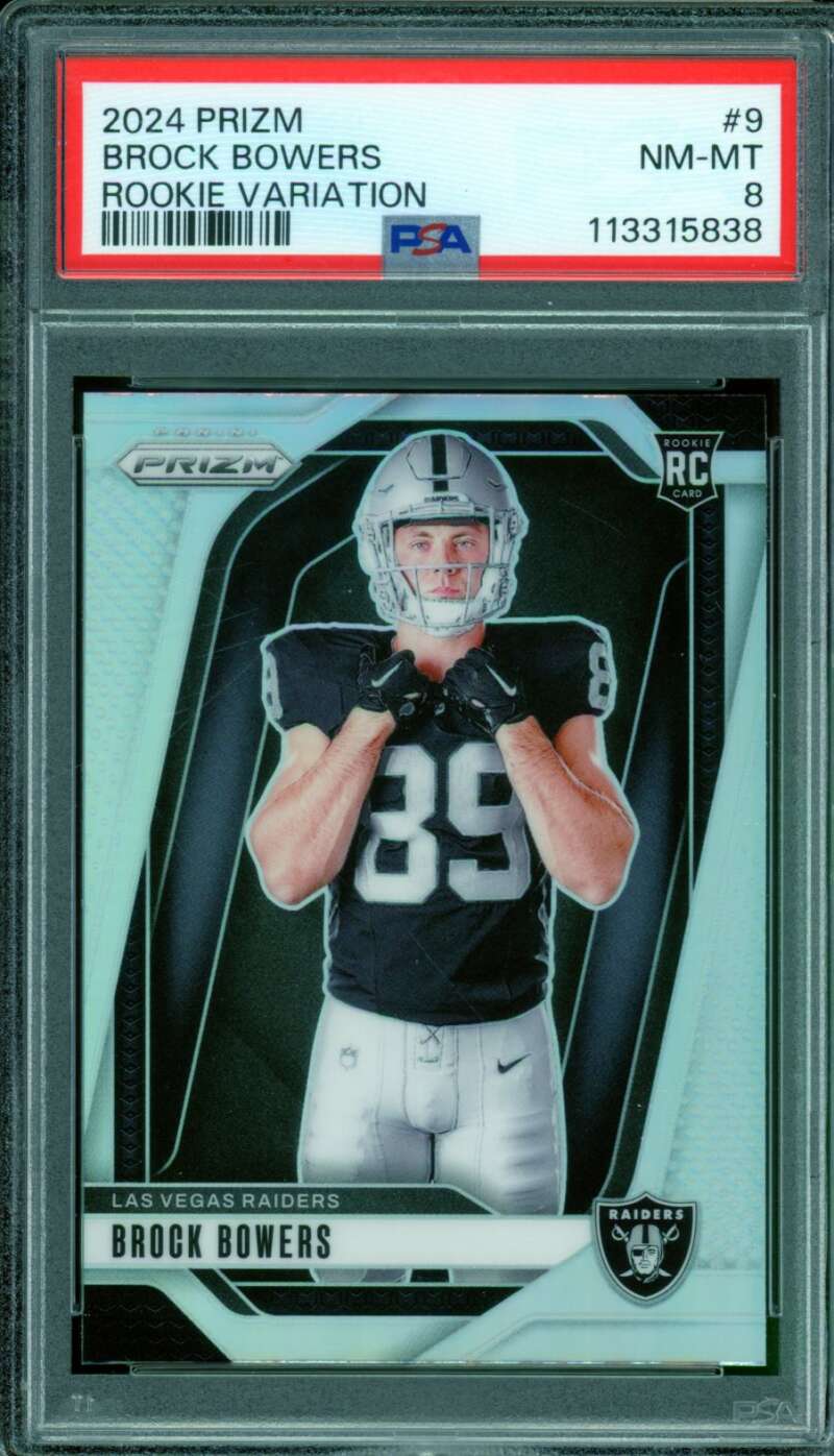 Brock Bowers Card 2024 Prizm Rookie Variation #9 PSA 8 Image 1