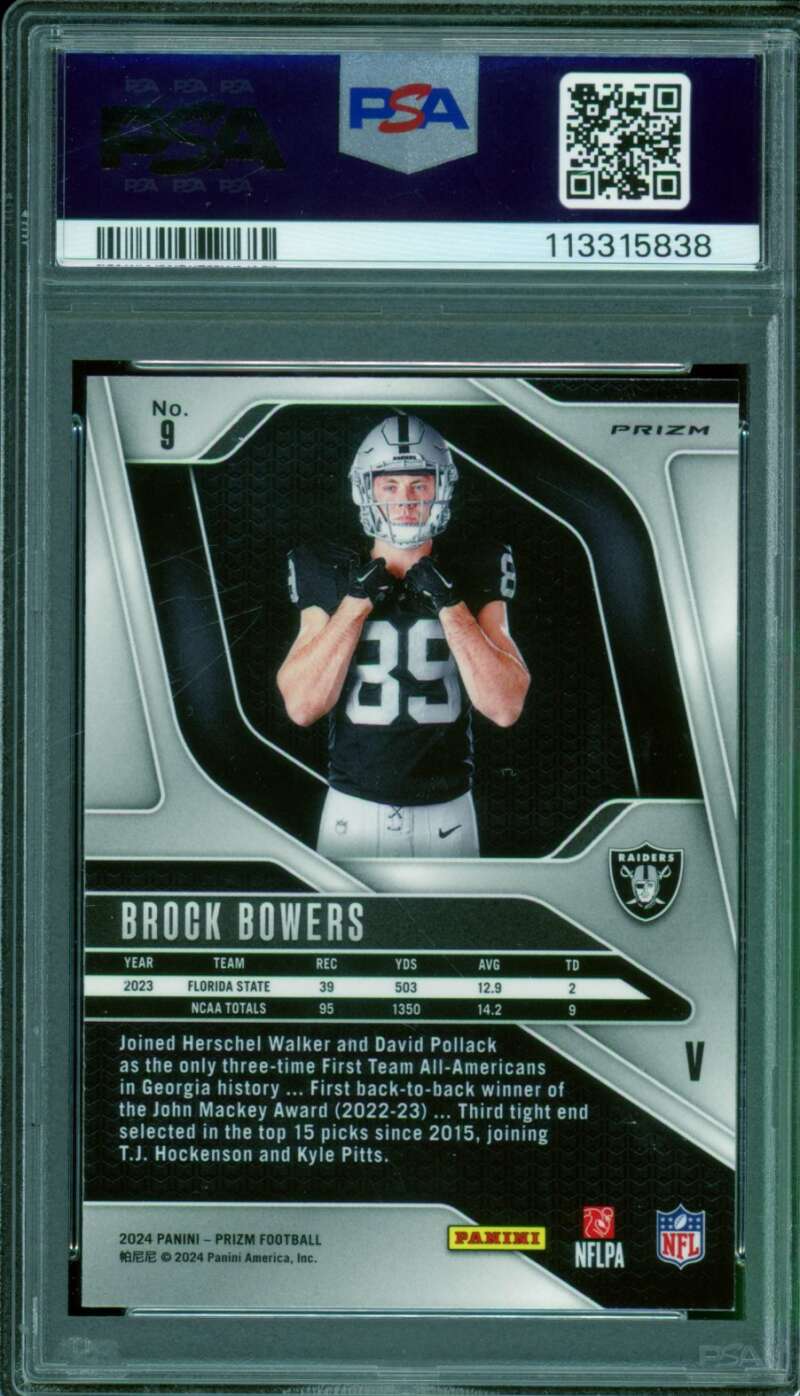 Brock Bowers Card 2024 Prizm Rookie Variation #9 PSA 8 Image 2