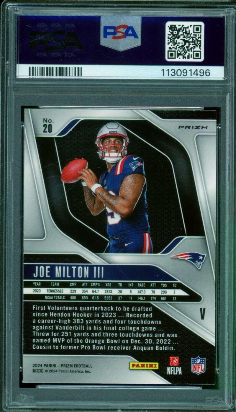 Joe Milton III Rookie 2024 Prizm Rookie Variation #20 PSA 10 Image 2