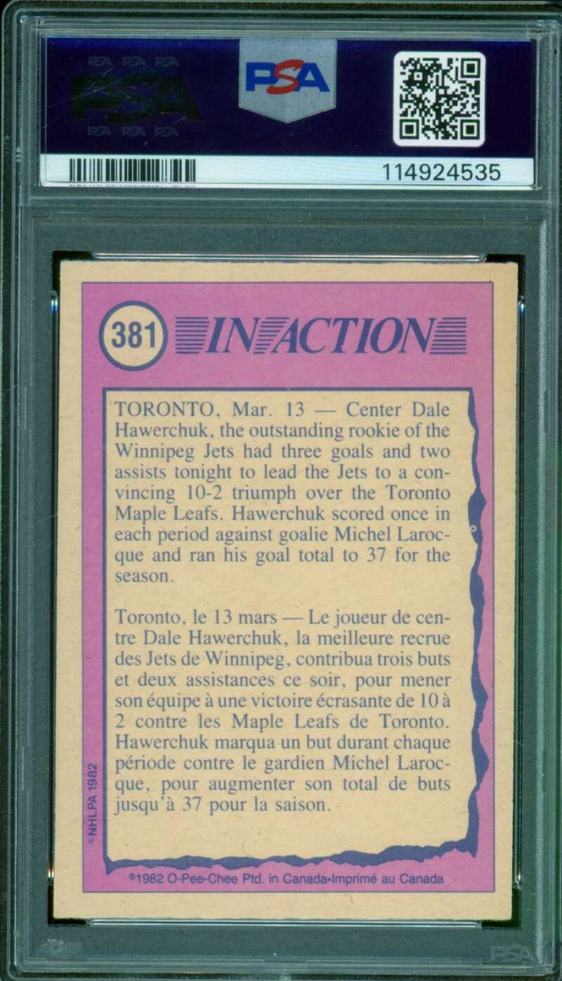 Dale Hawerchuk Card 1982-83 O-Pee-Chee #381 PSA 8 Image 2