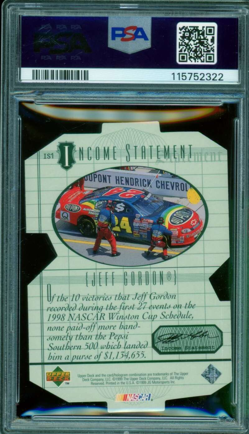 Jeff Gordon Card 1999 Upper Deck Racing Income Statement (pop 3) #Is1 PSA 10 Image 2