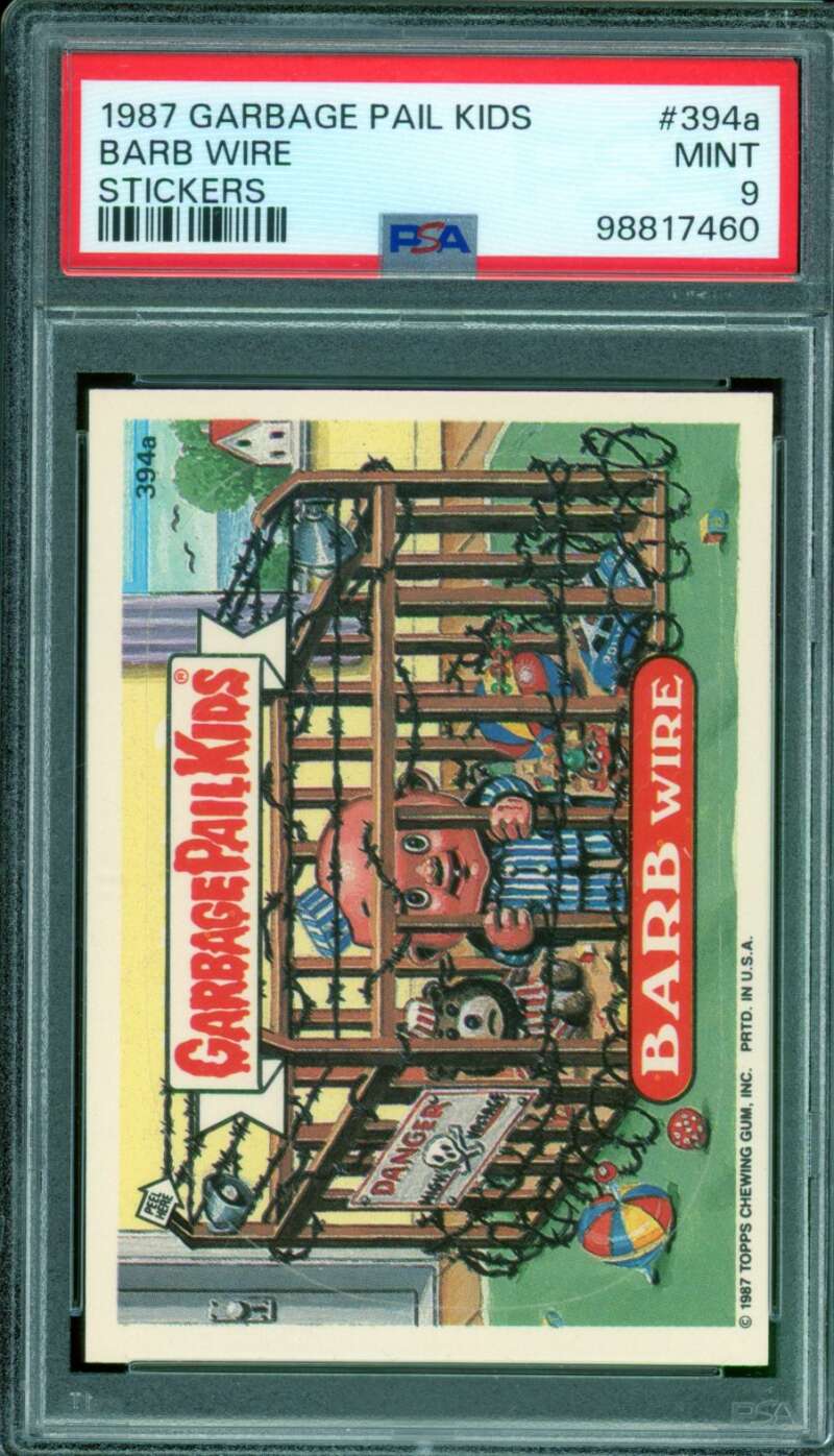 Barb Wire Stickers Card 1987 Garbage Pail Kids #394a PSA 9 Image 1