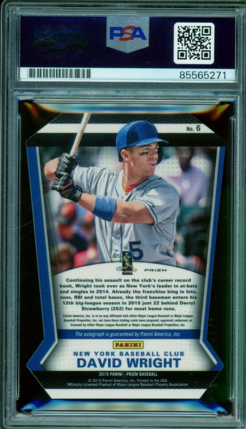 David Wright 2015 Panini Prizm Signature Distinctions DC Blue #6 PSA/DNA 10 Image 2