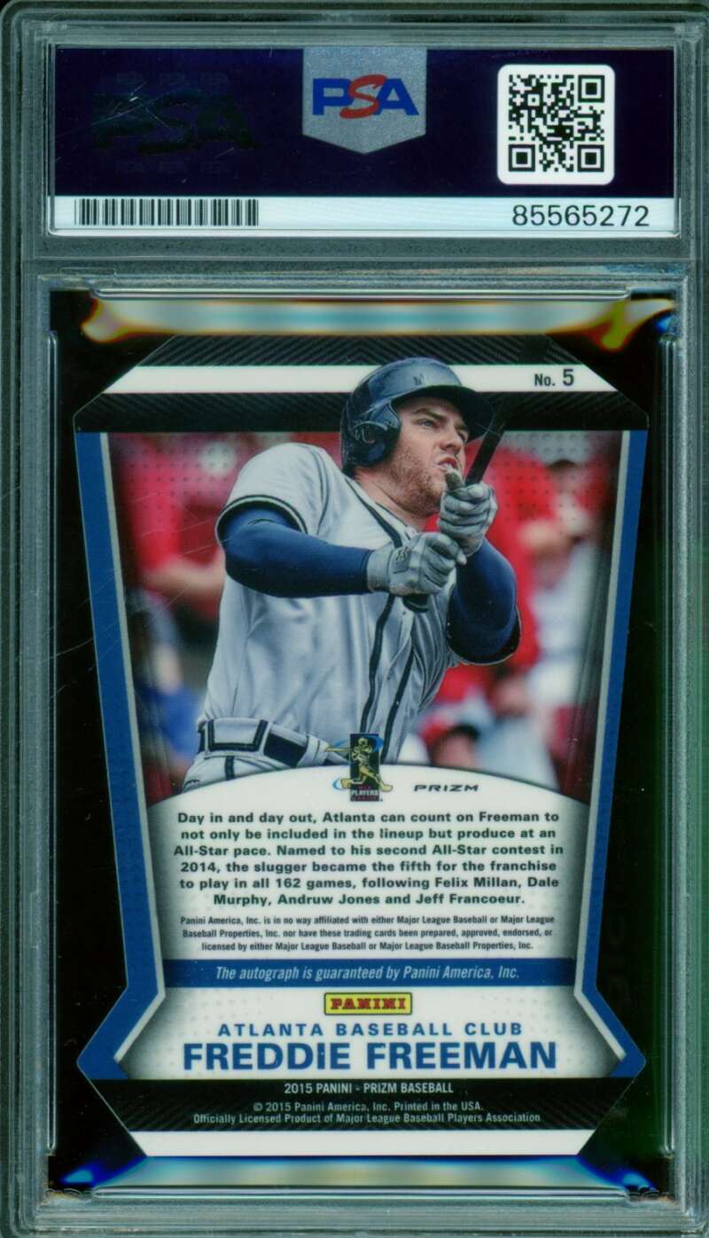 Freddie Freeman 2015 Panini Prizm Signature Distinctions DC Gold #5 PSA/DNA 10 Image 2
