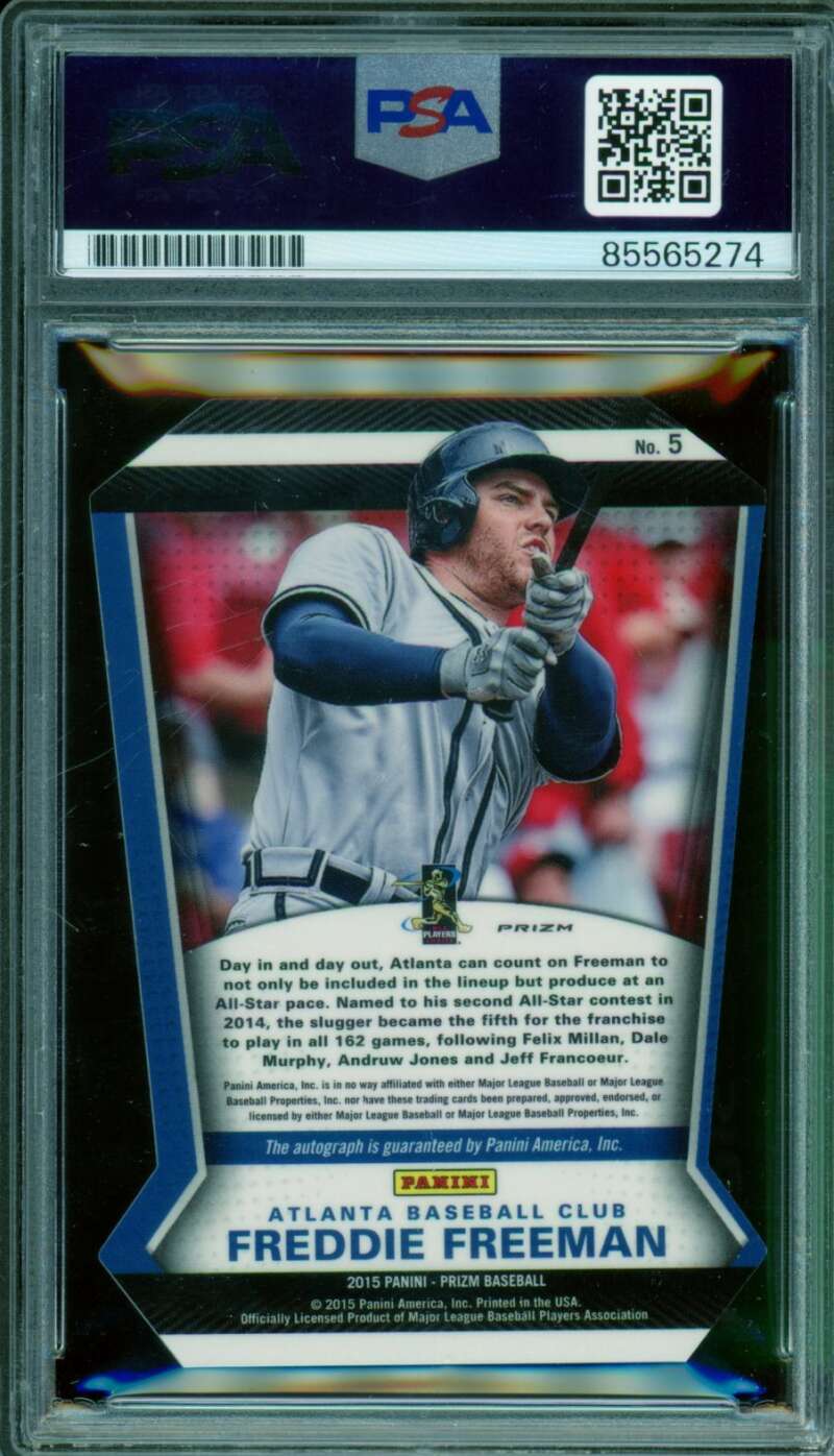 Freddie Freeman 2015 Prizm Signature Distinctions DC Purple #5 PSA/DNA 10 Image 2