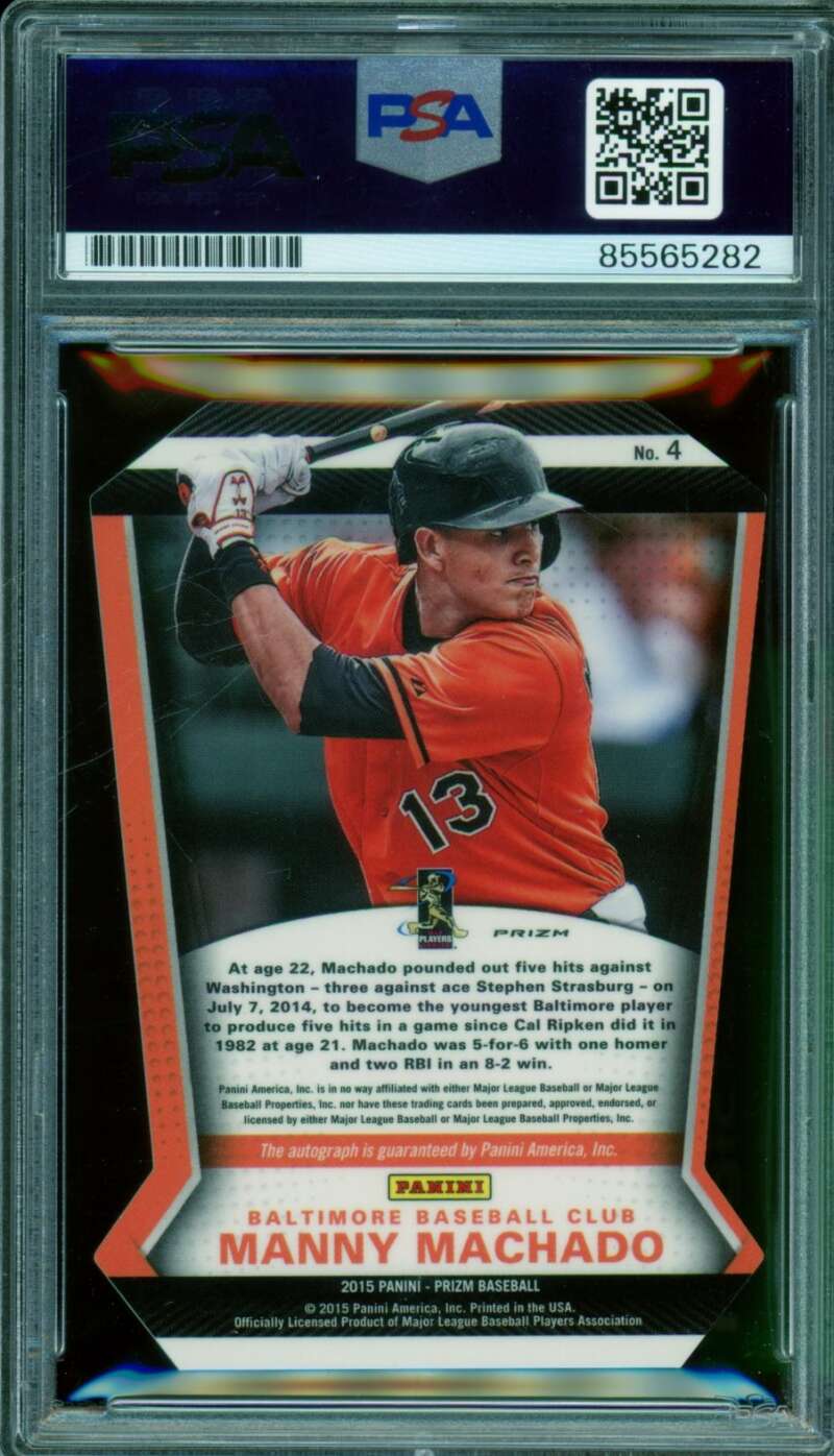 Manny Machado 2015 Panini Prizm Signature Distinctions DC Purple #4 PSA/DNA 10 Image 2